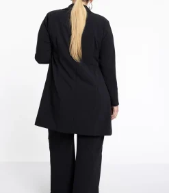 YOEK Dames Blazer met imitatieleren detail black Sale