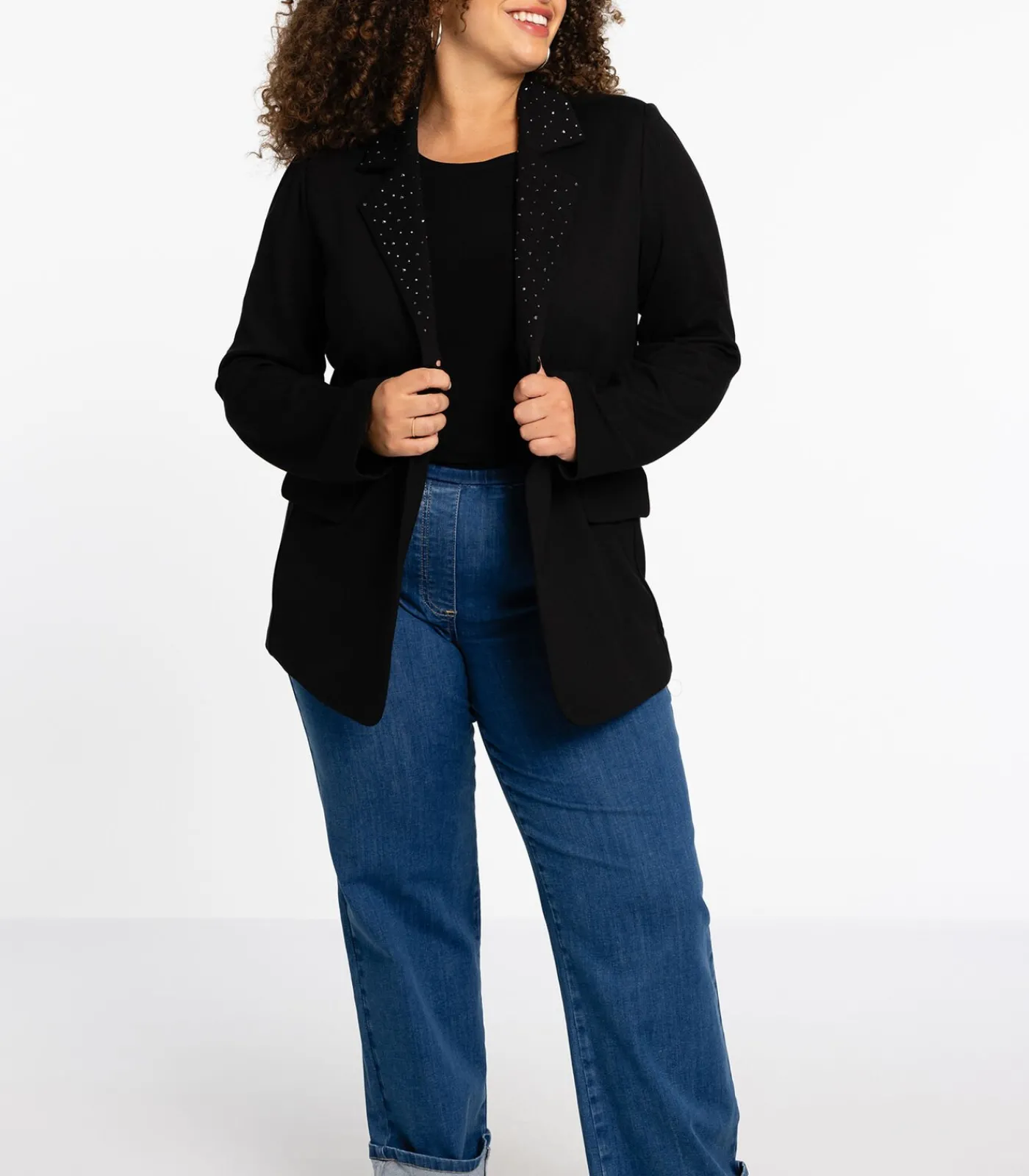 YOEK Dames Blazer met strass knopen black Best