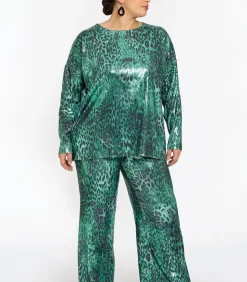 YOEK Dames Broek met een elastieken tailleband green Outlet