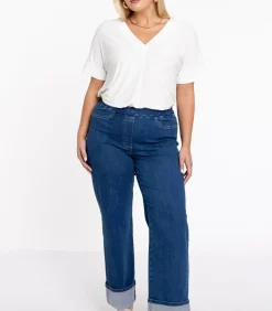 YOEK Dames Jeans met een elastieken tailleband Indigo Best