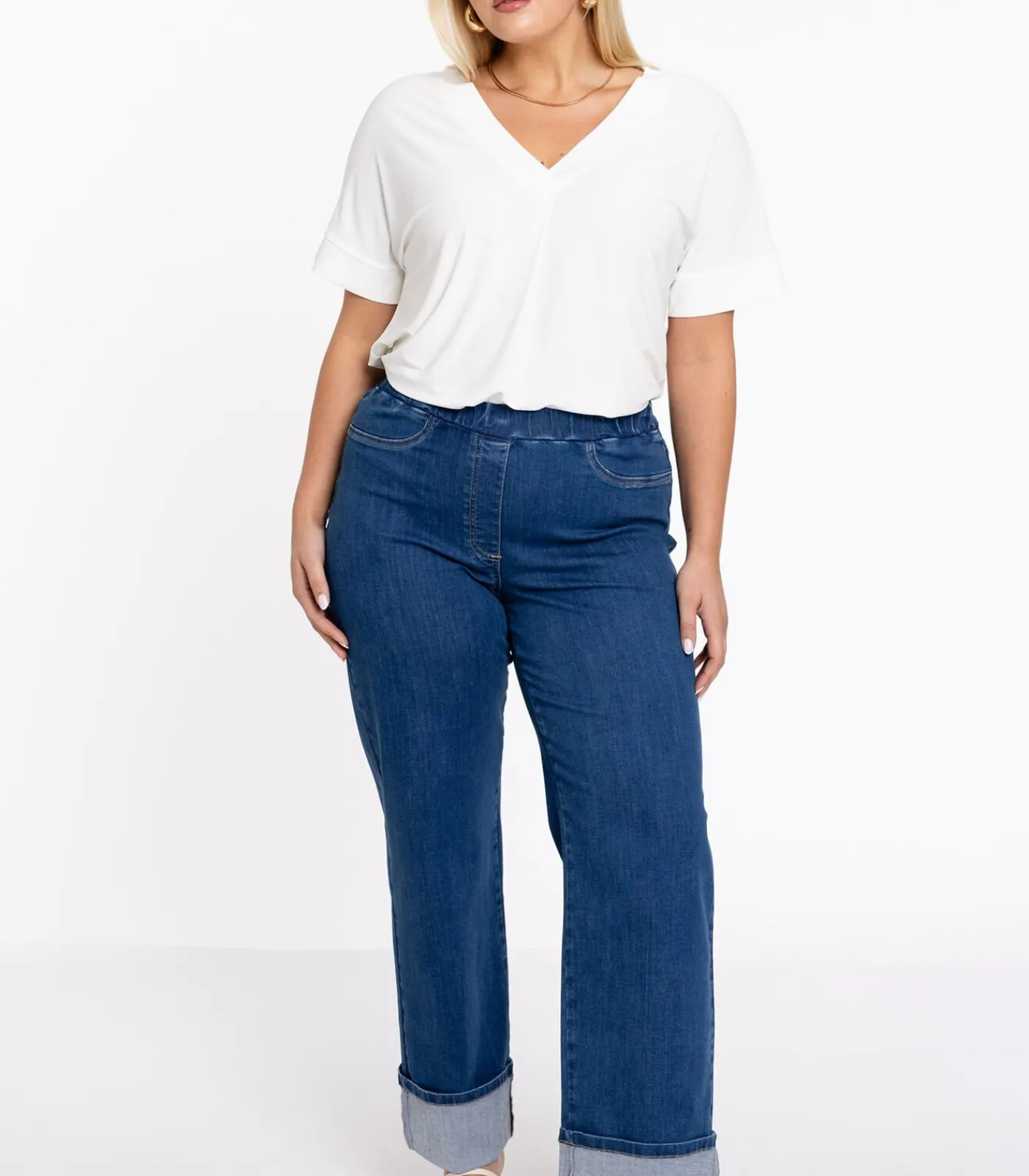 YOEK Dames Jeans met een elastieken tailleband Indigo Best