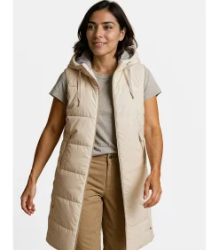 J&JOY Dames lange mouwloze jas met capuchon beige Best