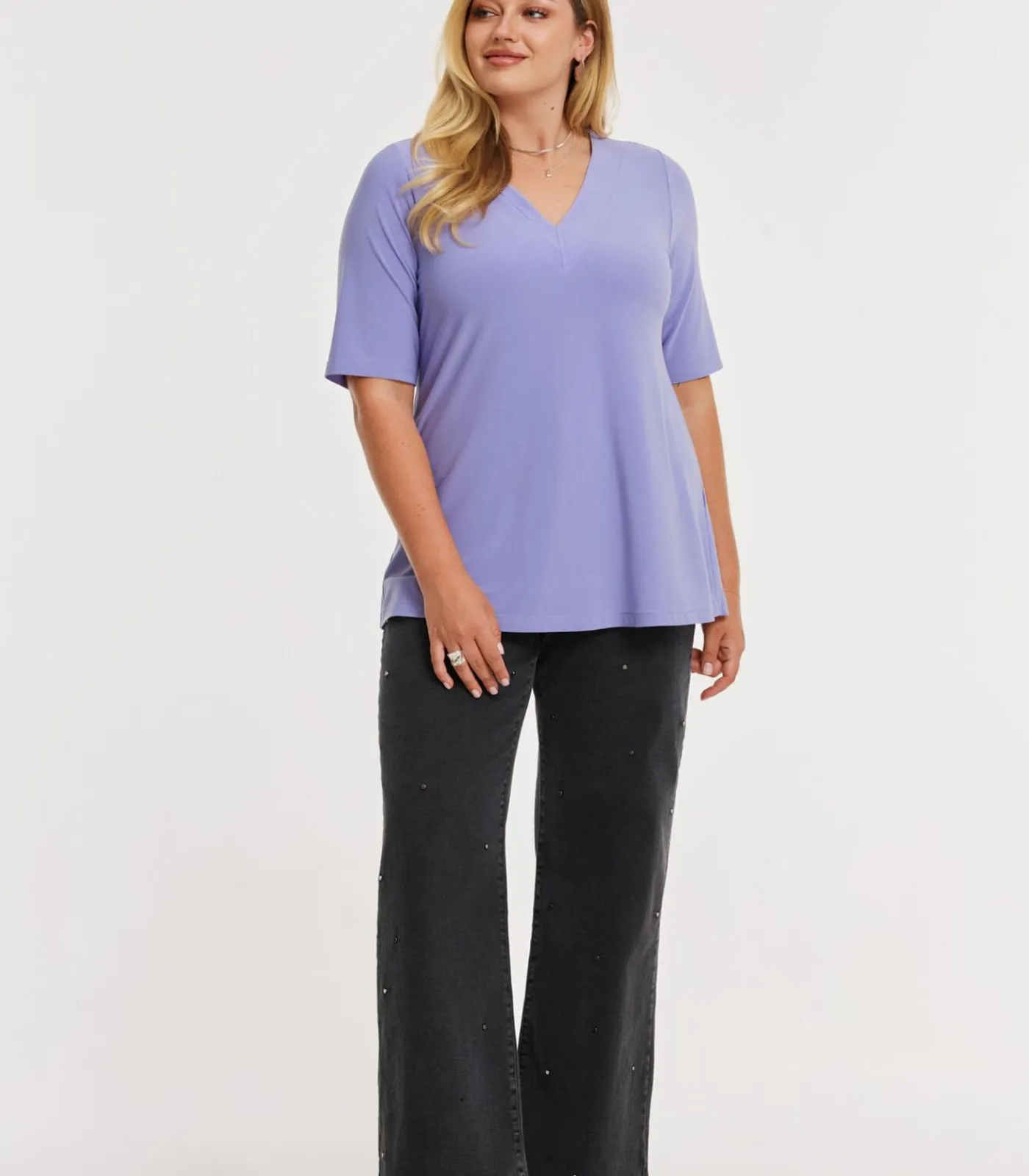 YOEK Dames T-shirt met v-hals lilac Clearance