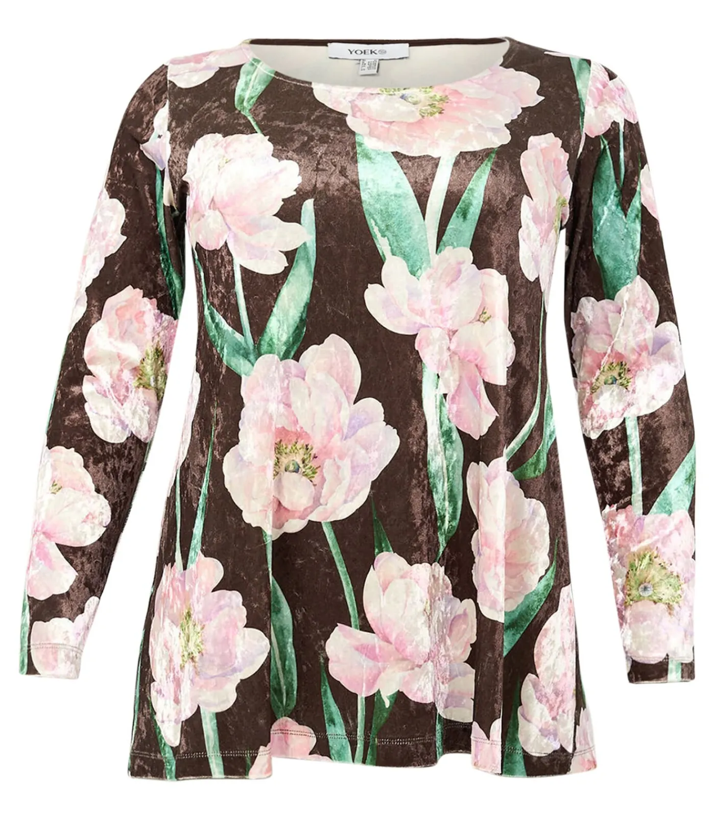 YOEK Dames Tuniek wijde pasvorm brown New