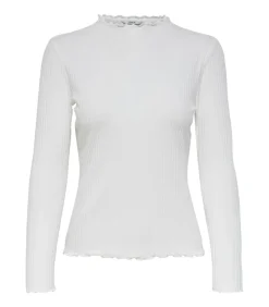 Only Dames-T-shirt Emma met lange mouwen - Col Montant white Hot