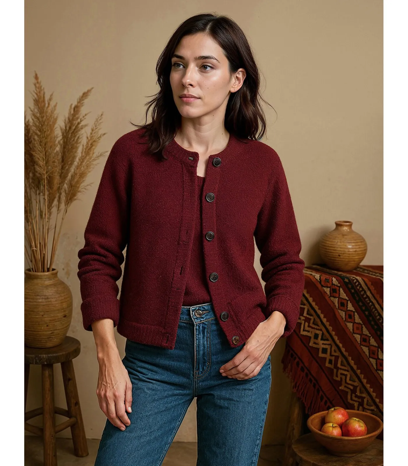 J&JOY Damesvest met knoopsluiting bordeaux Discount