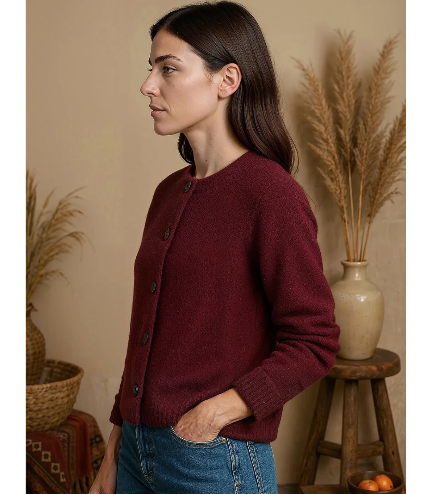 J&JOY Damesvest met knoopsluiting bordeaux Discount