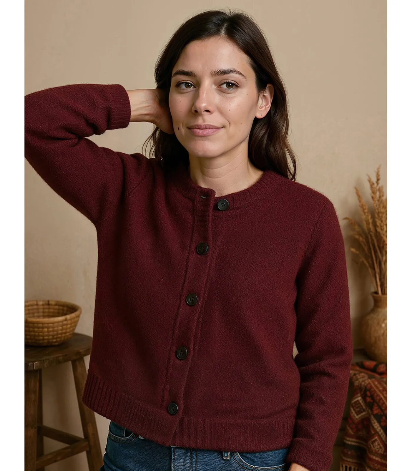 J&JOY Damesvest met knoopsluiting bordeaux Discount