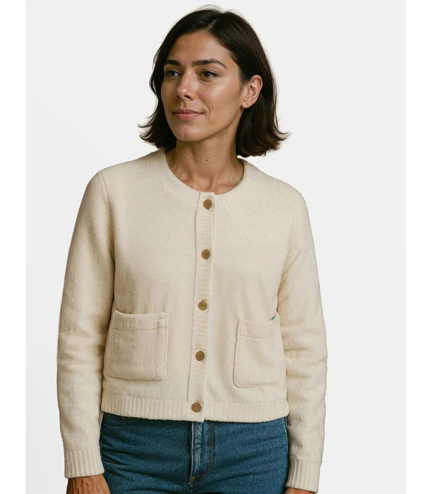 J&JOY Damesvest met knoopsluiting en zakken beige Sale