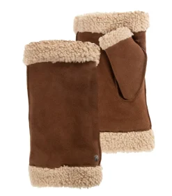 ISOTONER Dameswanten van leer en imitatiebont Cognac brown New
