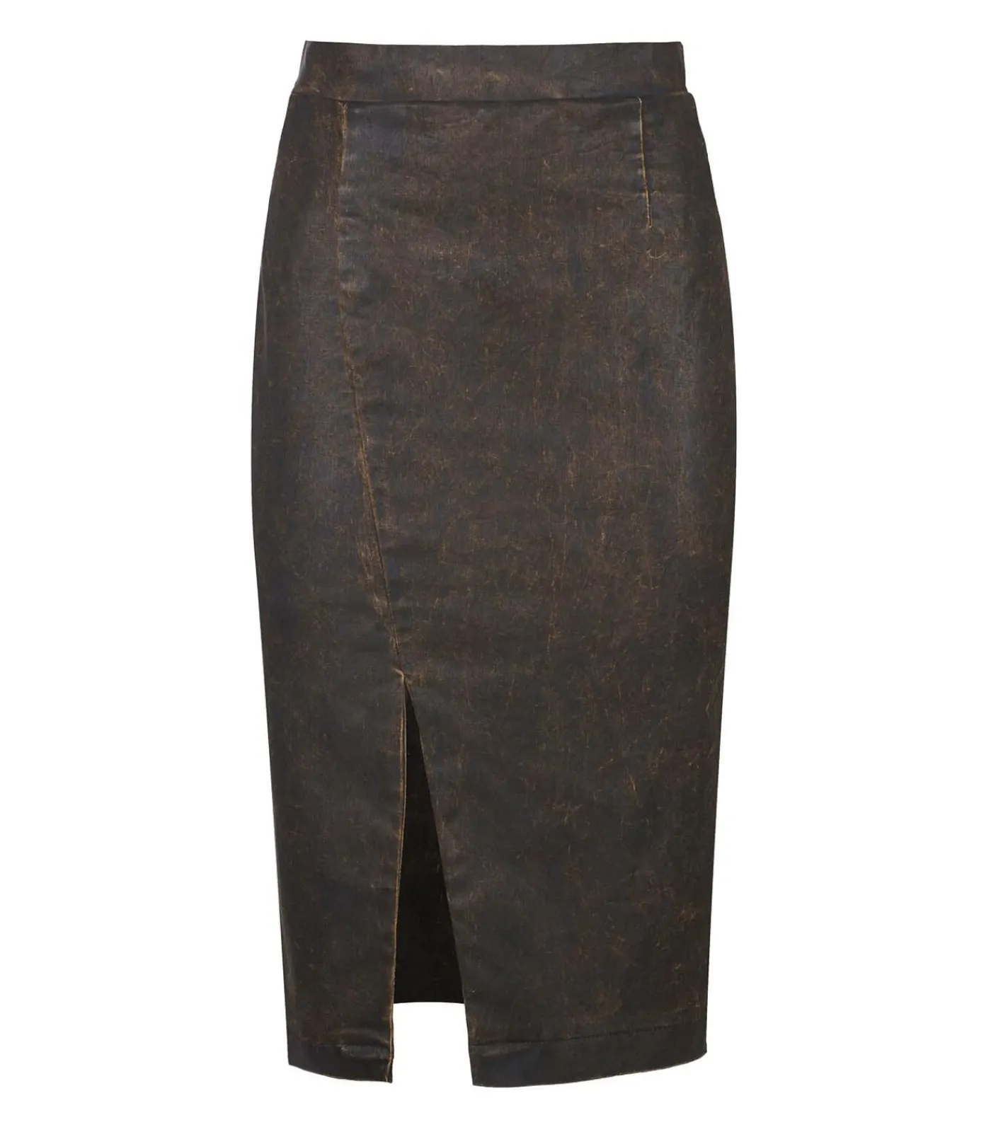 Conquista Donkerbruine midi-rok met jeans-effect wassing – Split aan de voorkant, verborgen rits brown Clearance
