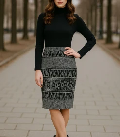 Conquista Elastische Gabardine-kokerrok tot onder de knie met luipaardprint black Online
