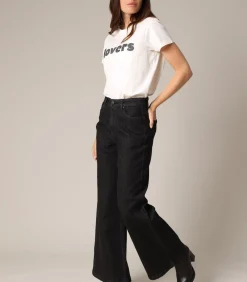 Deeluxe ELDA - Wijde jeans met discrete strass-steentjes en een trendy snit black Best