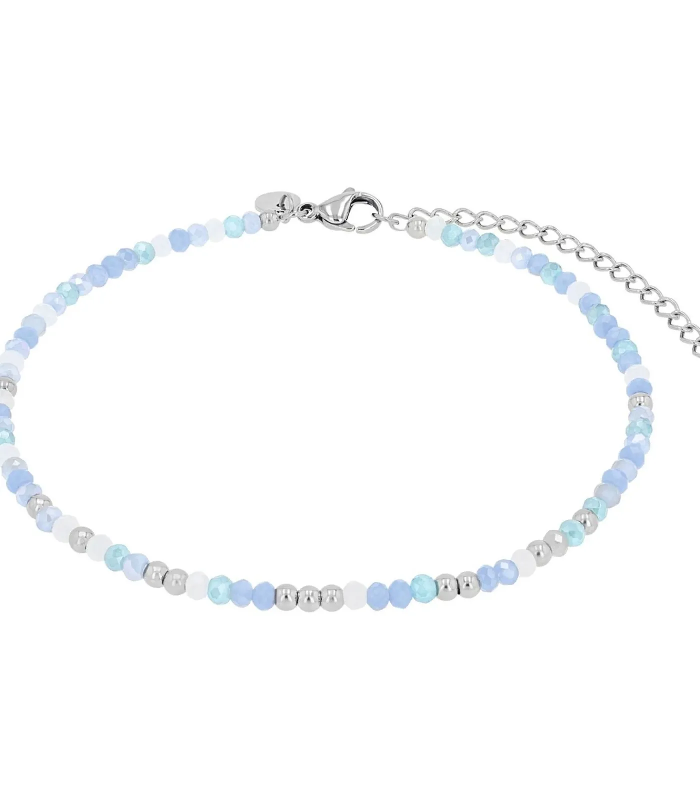 NOELANI Enkelband voor dames, roestvrij staal, stalen kralen, glaskraal silver