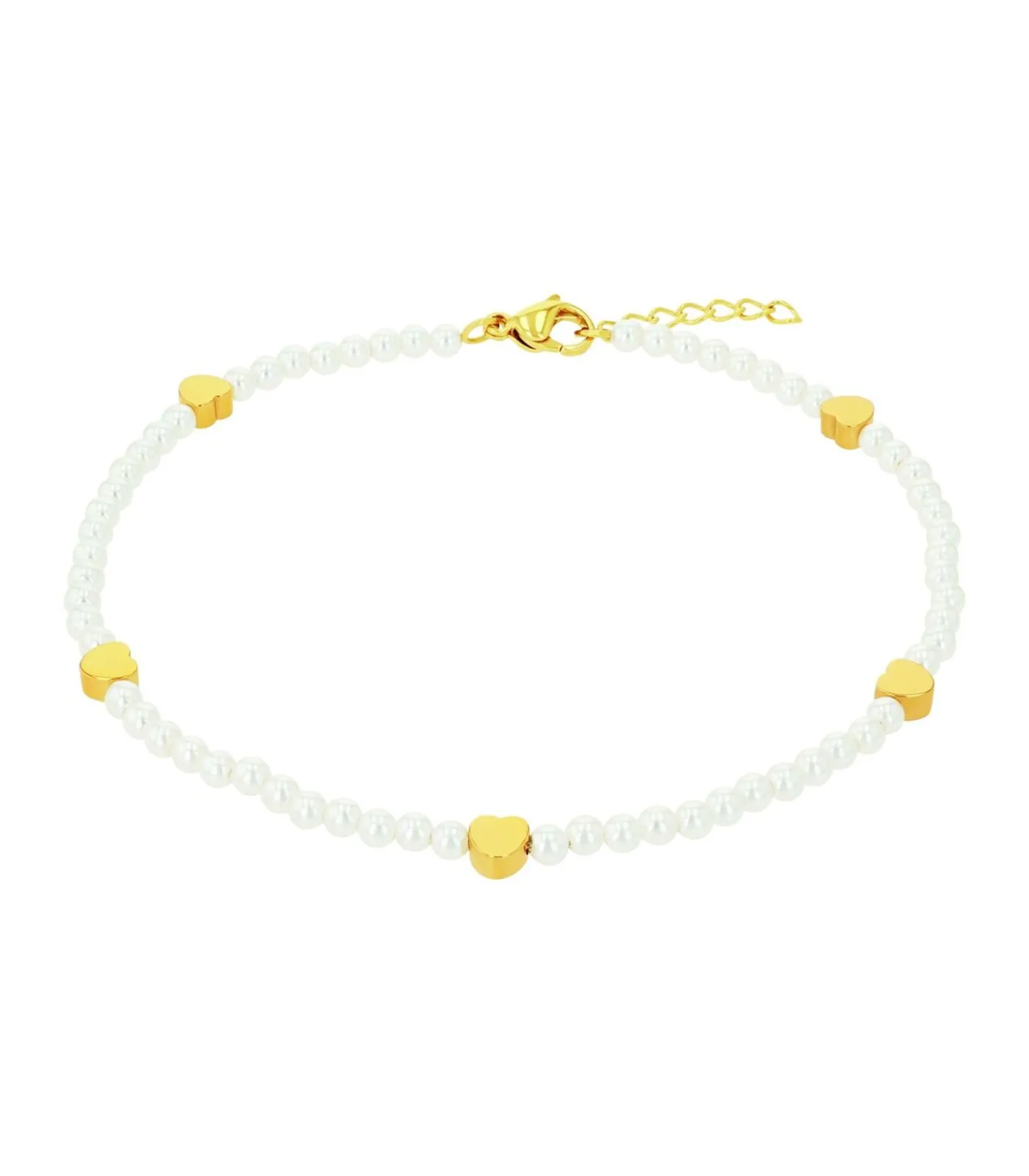 Amor Enkelband voor dames, roestvrij staal, glaskraal | hartje gold New