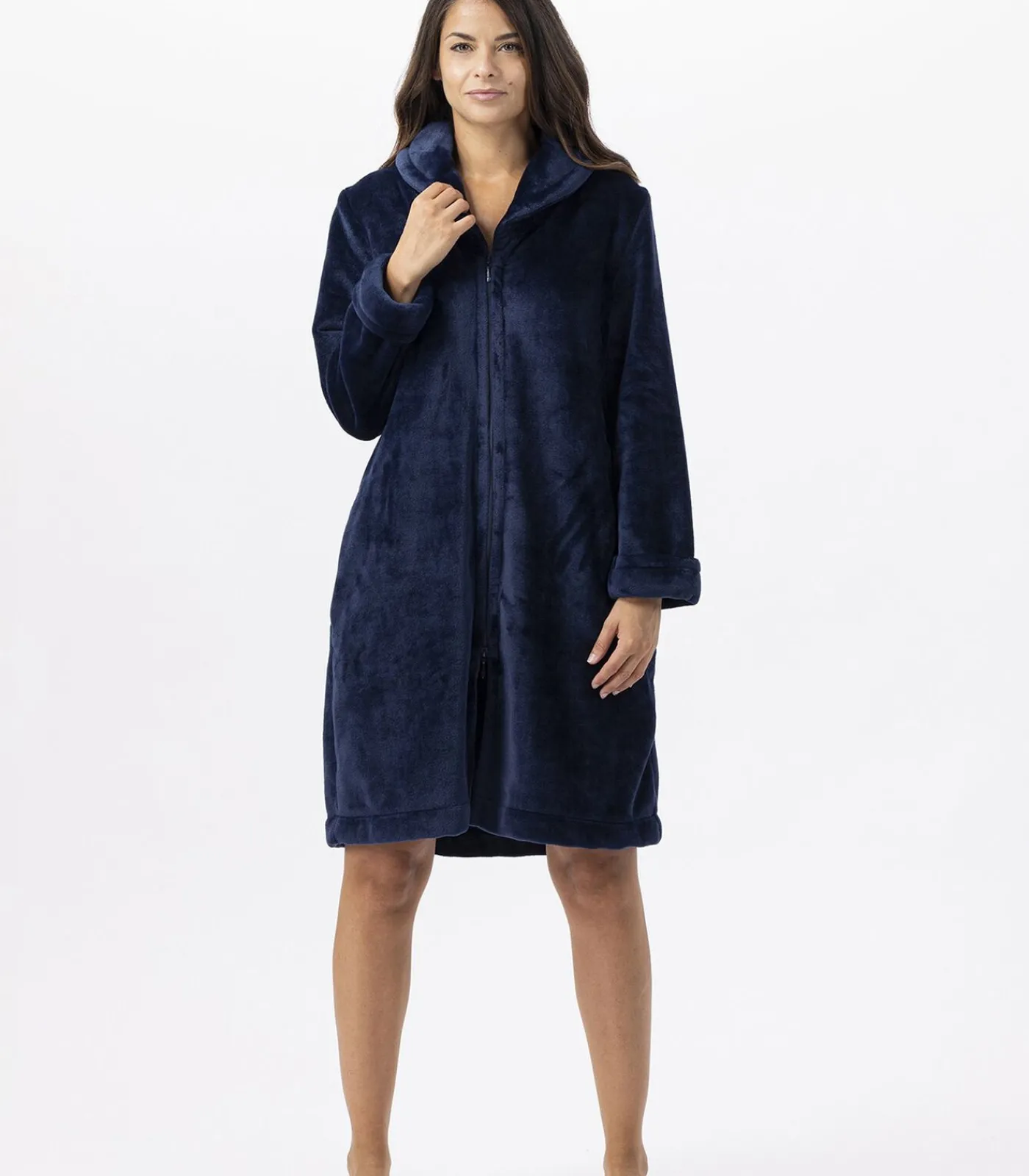 LE CHAT ESSENTIEL H56B molton pluche kamerjas met rits navyBlue Discount