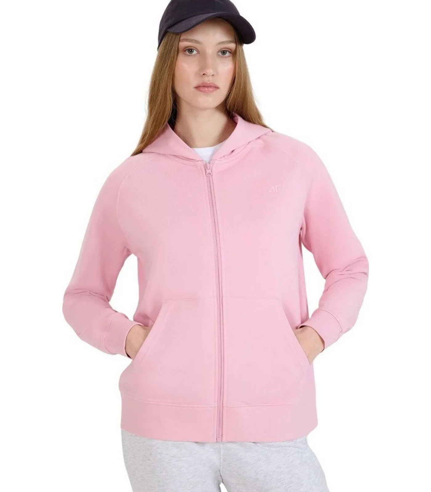 4F F1763 - Trui met kap Met Volledige Ritssluiting - Roze pink Sale