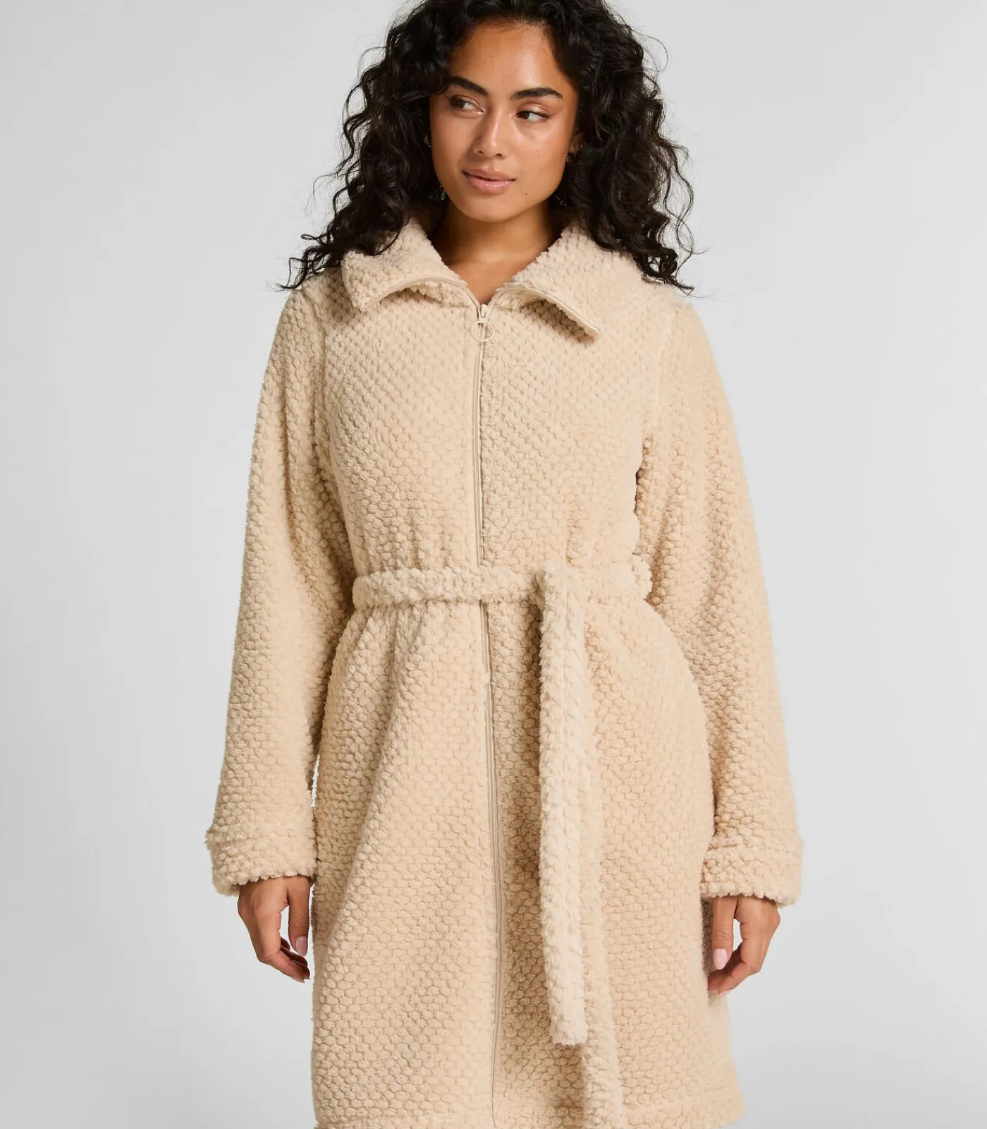 Hunkemöller Fleece badjas met rits white Outlet