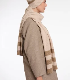 Rino&Pelle Gebreide gestreepte sjaal Birch melange OS beige Discount