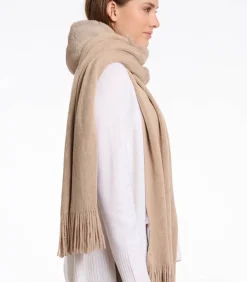 Rino&Pelle Gebreide sjaal met imitatiebont detail Oat OS lightBrown