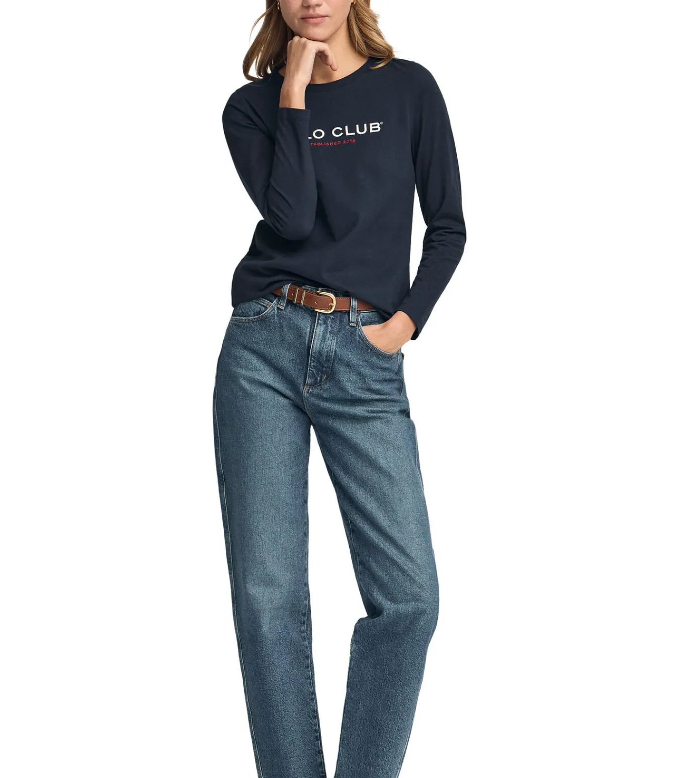 Polo Club Gebroken wit T-shirt met lange mouwen en geborduurd -logo Established 2012 navyBlue