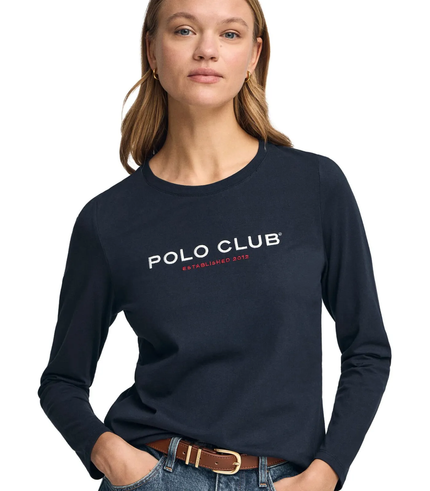 Polo Club Gebroken wit T-shirt met lange mouwen en geborduurd -logo Established 2012 navyBlue