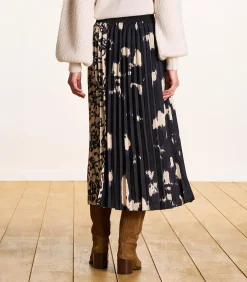 La Fée Maraboutée Geplooide rok tot halverwege de lengte in blauw en beige print navyBlue Outlet