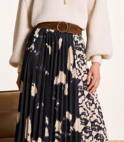 La Fée Maraboutée Geplooide rok tot halverwege de lengte in blauw en beige print navyBlue Outlet