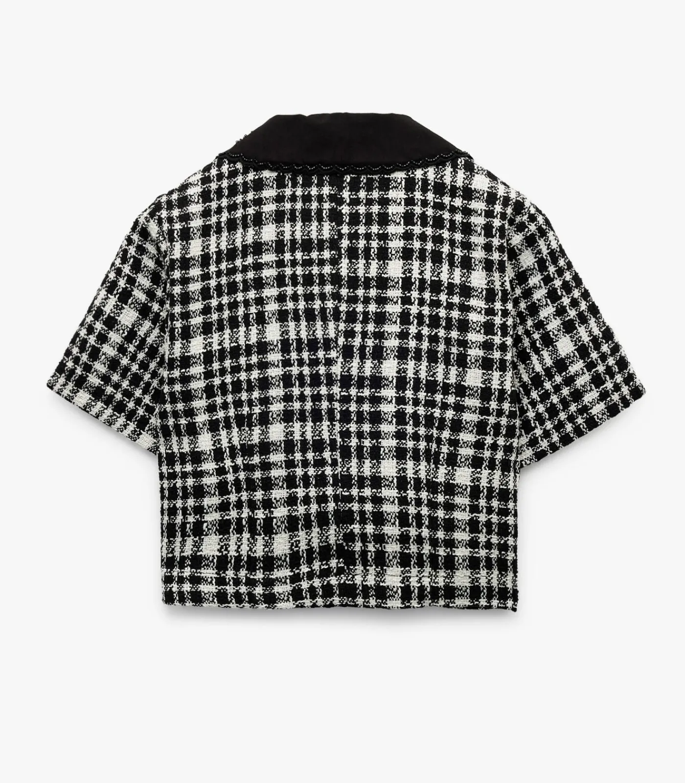Koton Geruit Crop Blouse Korte Mouwen met Bebe Kraag black Hot