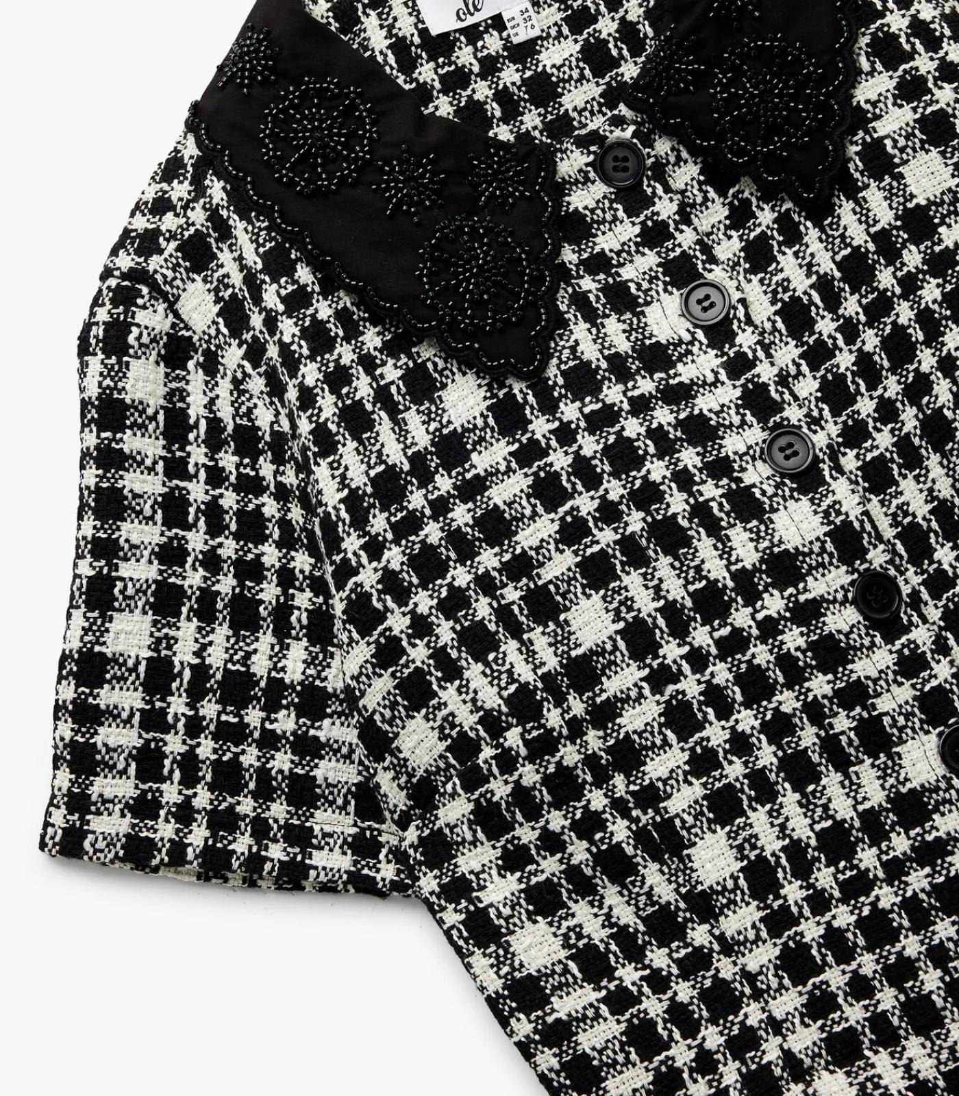 Koton Geruit Crop Blouse Korte Mouwen met Bebe Kraag black Hot