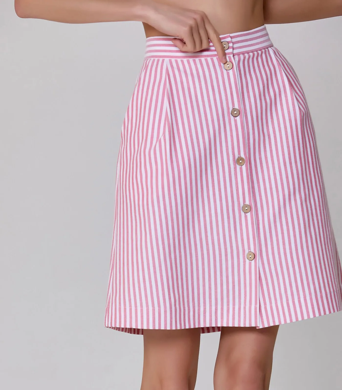 Smart & Joy Gestreepte korte rok met knopen pink Clearance