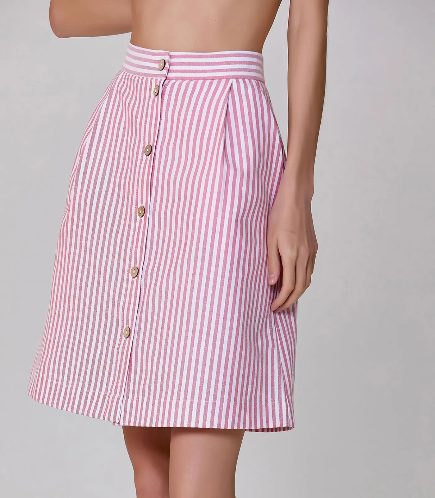 Smart & Joy Gestreepte korte rok met knopen pink Clearance