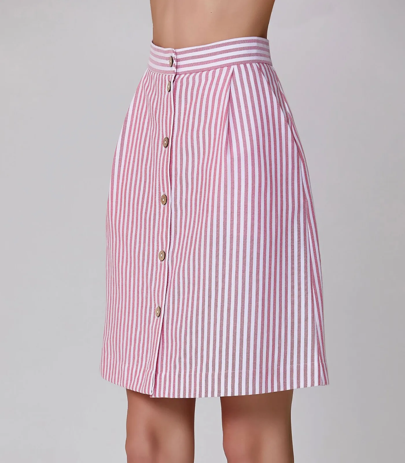 Smart & Joy Gestreepte korte rok met knopen pink Clearance