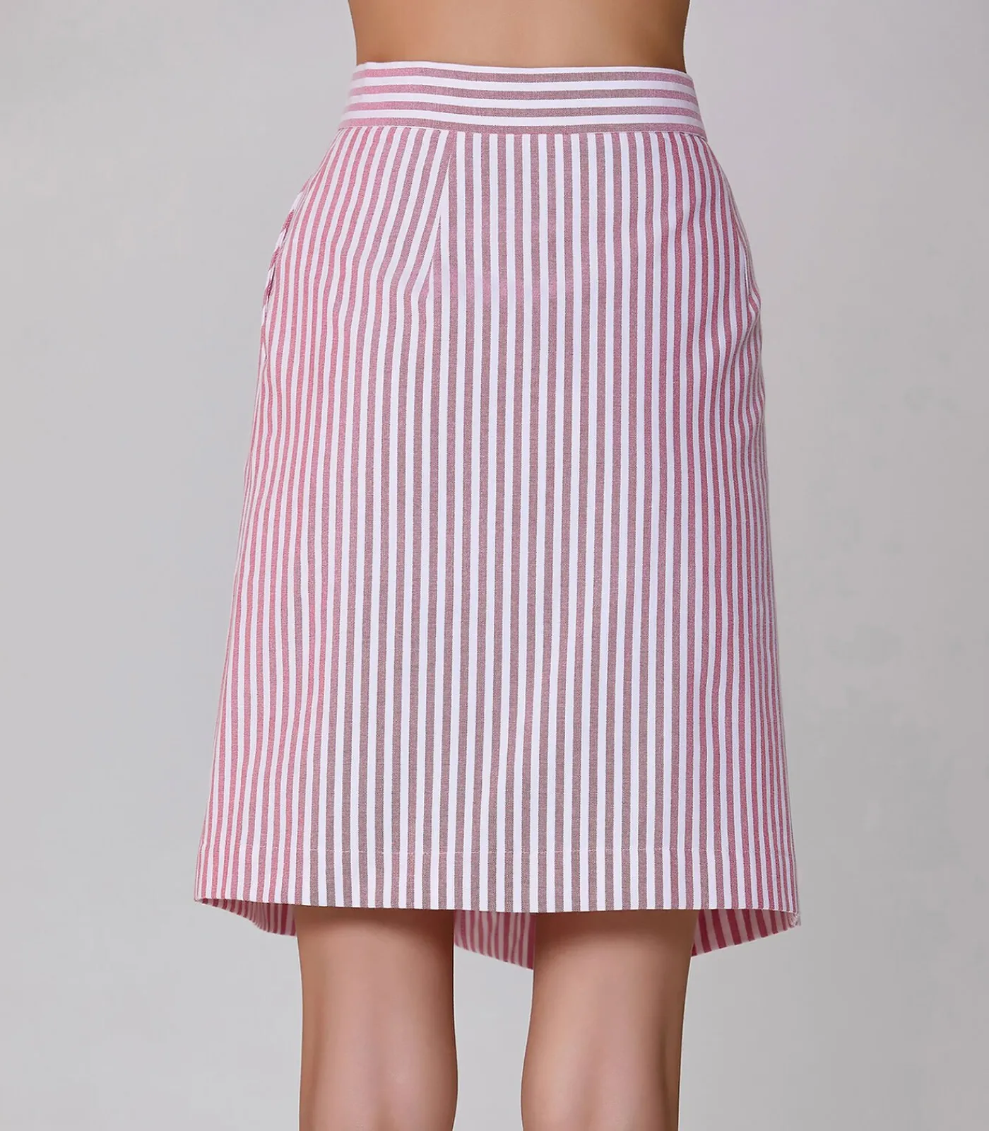Smart & Joy Gestreepte korte rok met knopen pink Clearance