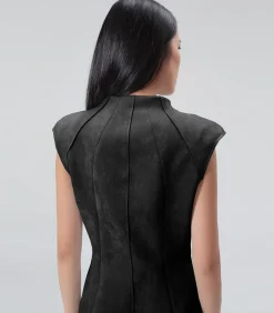 Smart & Joy Gestructureerde suède V-hals jurk met epauletten black New