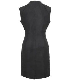 Smart & Joy Gestructureerde suède V-hals jurk met epauletten black New