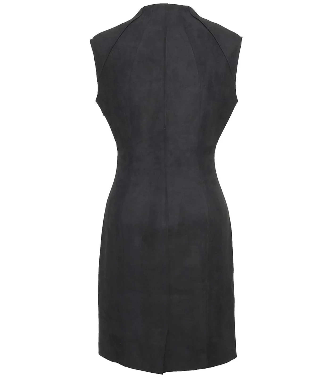 Smart & Joy Gestructureerde suède V-hals jurk met epauletten black New