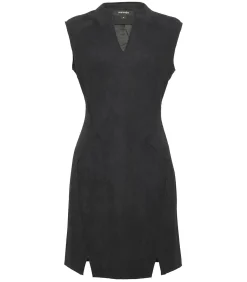 Smart & Joy Gestructureerde suède V-hals jurk met epauletten black New