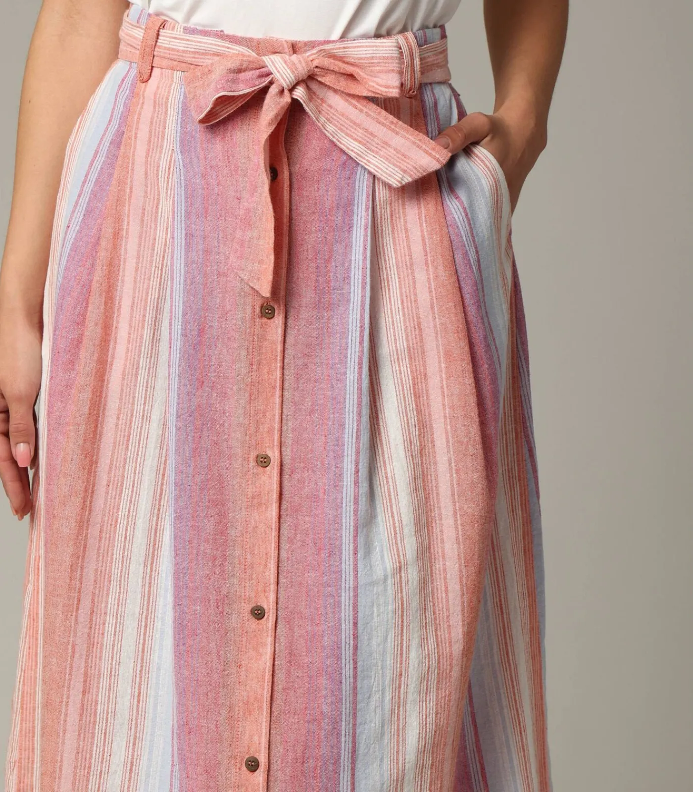 Deeluxe GISELLE - Linnen midirok met strepen en knopen multicolor Outlet