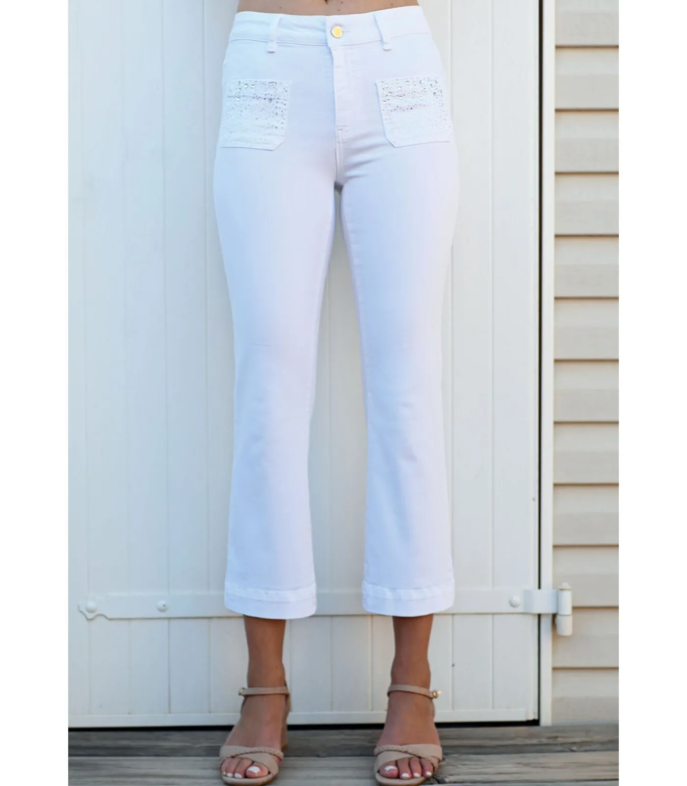 BLEU D'AZUR GIULIA - WITTE DENIM 7/8 JEANS white New
