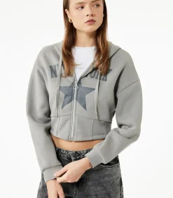 Koton Grijs Crop Sweatshirt Kap Hoody Lang gray Outlet