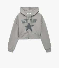 Koton Grijs Crop Sweatshirt Kap Hoody Lang gray Outlet