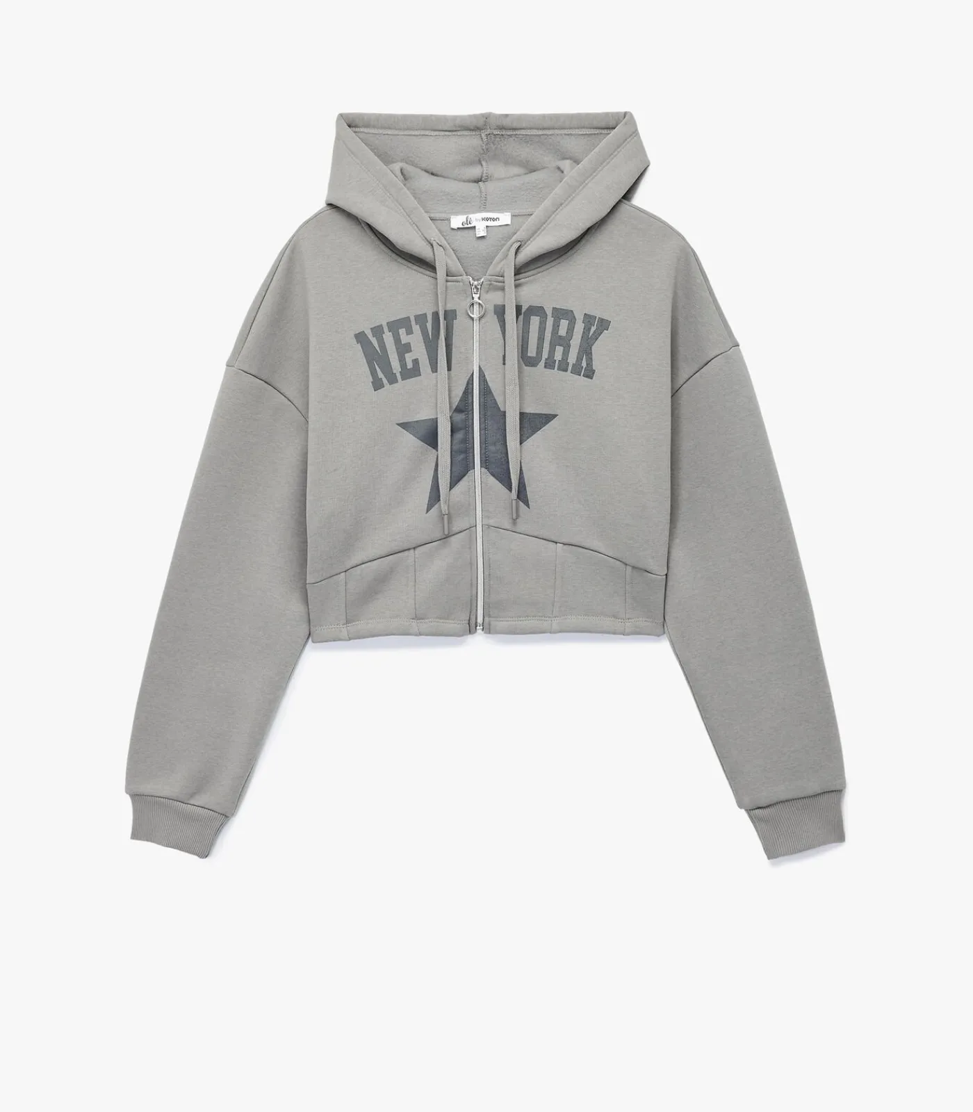 Koton Grijs Crop Sweatshirt Kap Hoody Lang gray Outlet