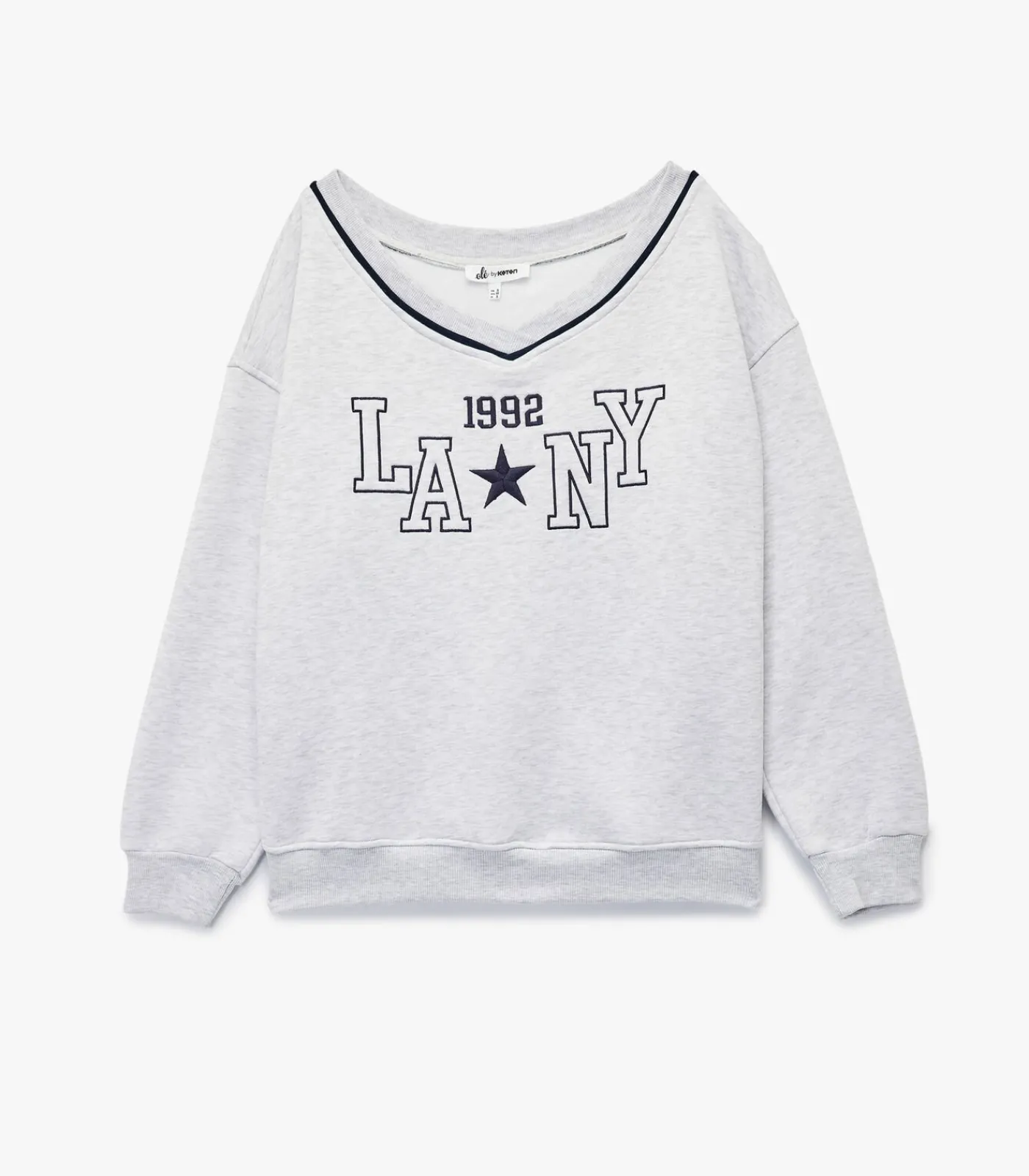 Koton Grijze Oversized Sweatshirt V-hals Lange Mouwen lightGrey Best