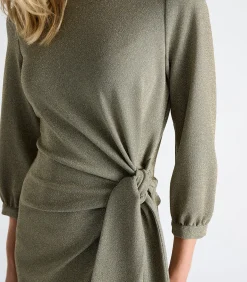 Marie Méro Groen kleed met lurex en knoop in de taille green Best