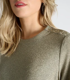 Marie Méro Groen kleed met lurex en knoop in de taille green Best