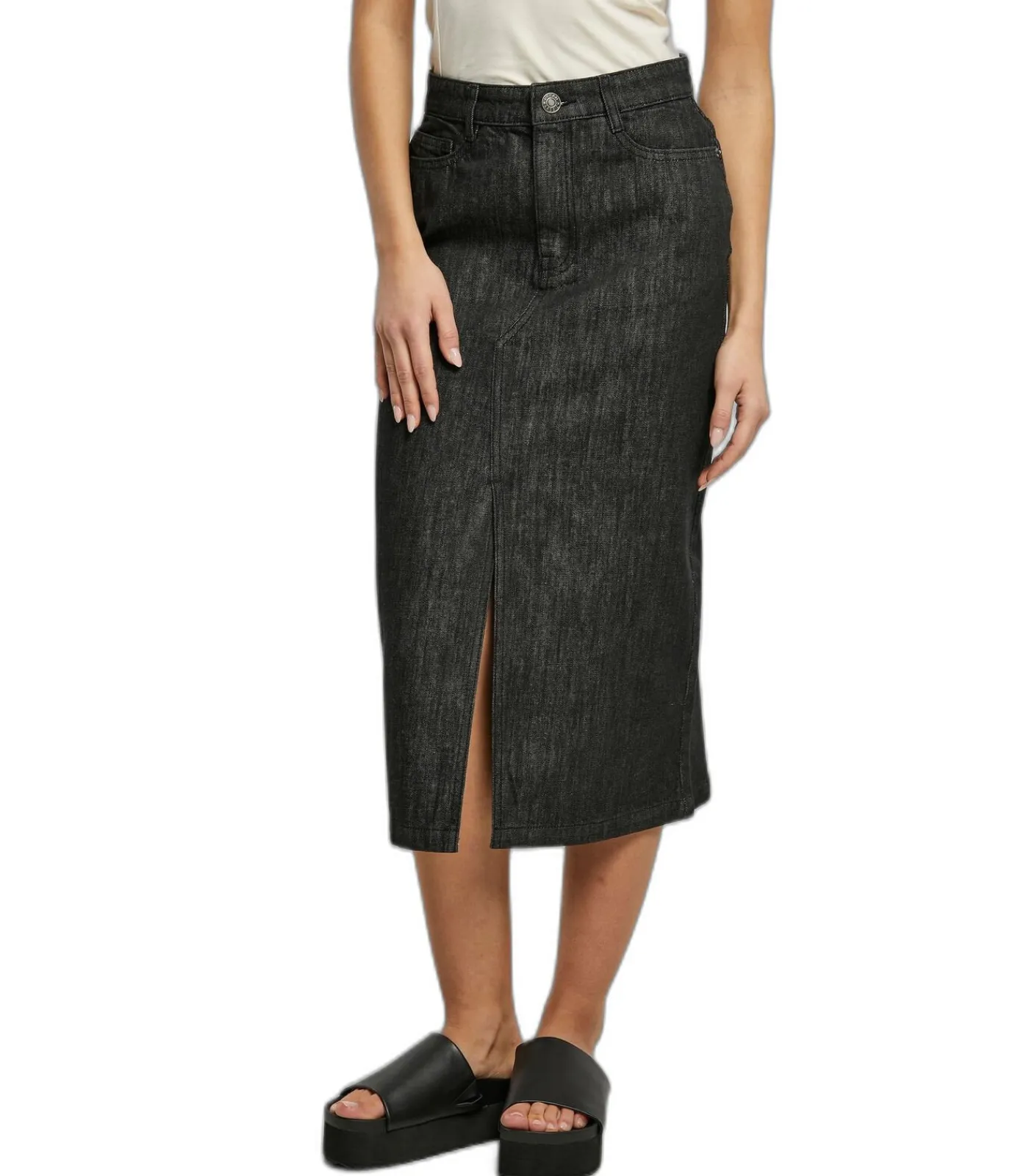 Urban Classics Halflange denim rok voor dames black New