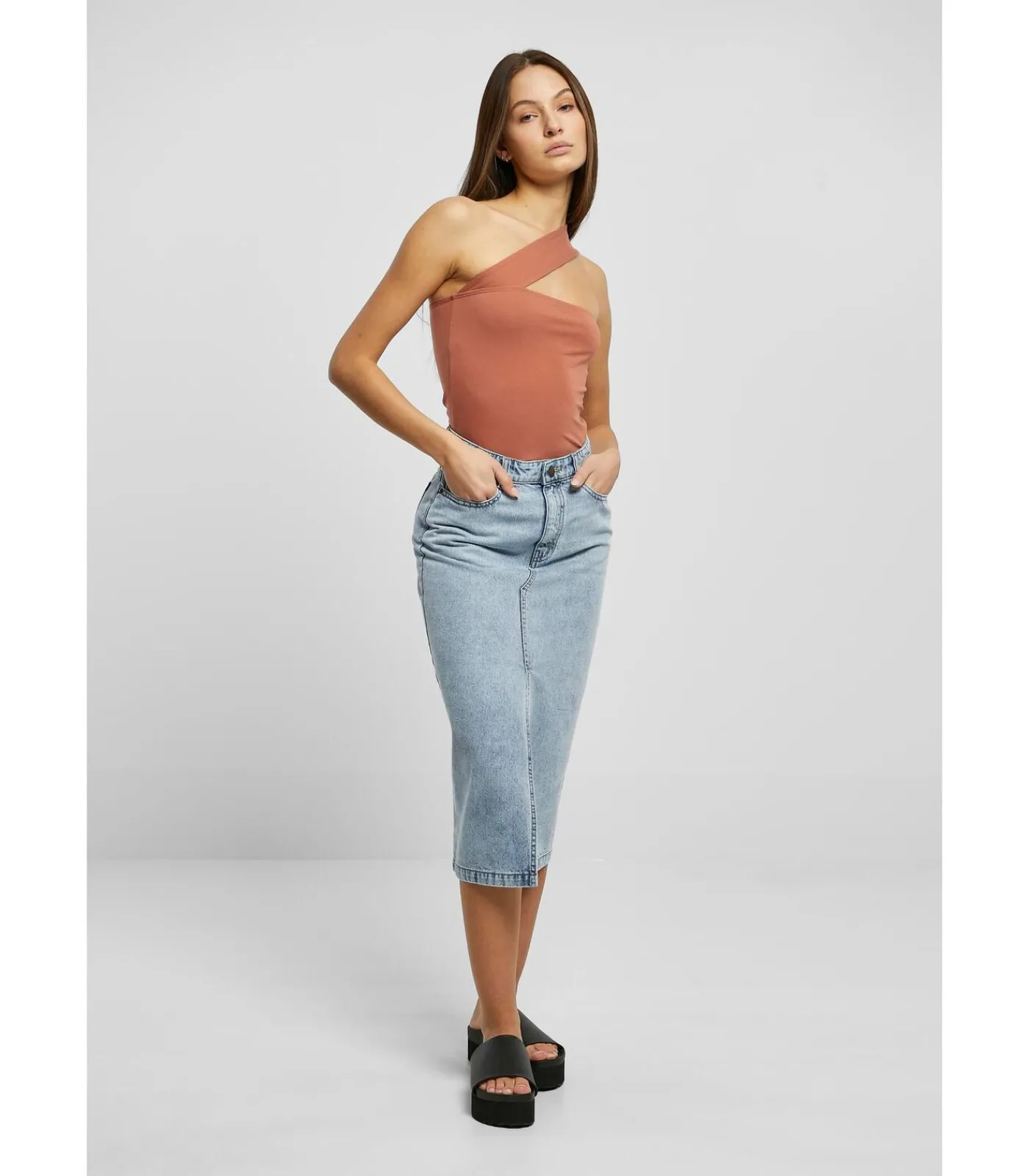 Urban Classics Halflange denim rok voor dames blue New