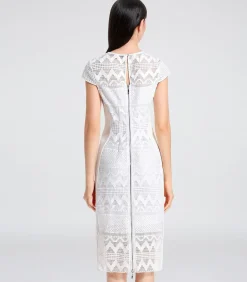 Smart & Joy Halflange getailleerde jurk van kant en mesh white