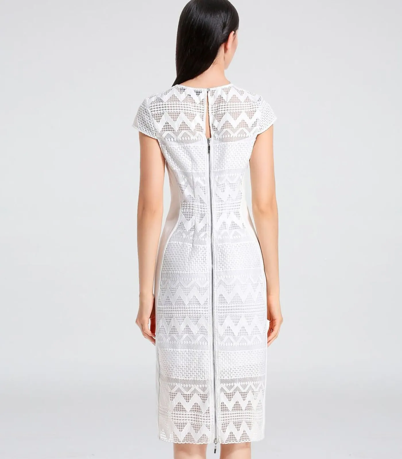 Smart & Joy Halflange getailleerde jurk van kant en mesh white
